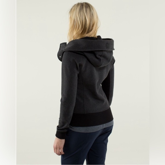 Lululemon Women’s Scuba Hoodie Detachable Hood 10 Heathered Black cotton fleece - Picture 2 of 15